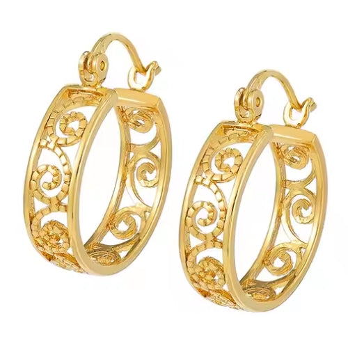 Aretes Argolla Filigrana Gold Rosa Mujer