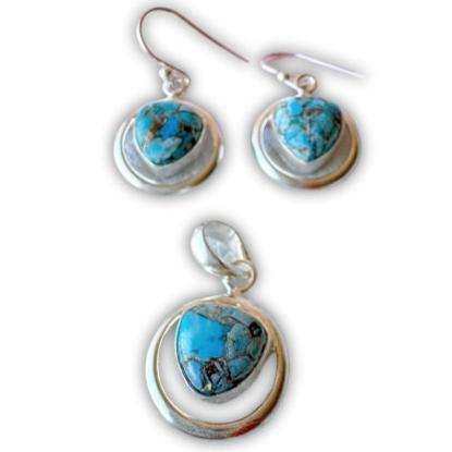 Set Collar + Aretes Encanto con Piedra Agatha Azul Plata 950