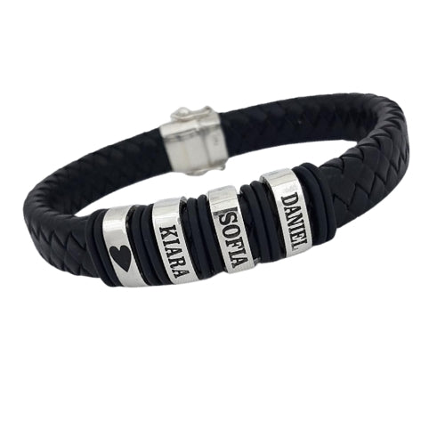 Pulsera Cuero con Plaquitas personalizadas Plata 950